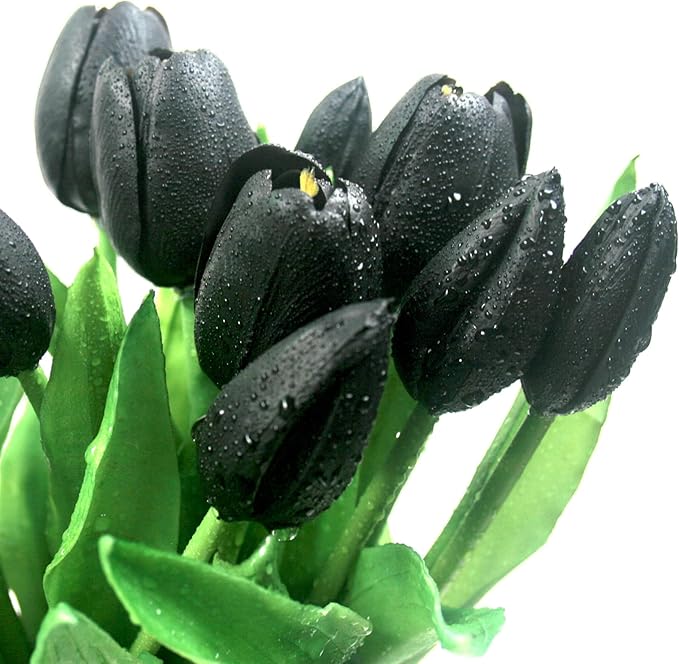 15pcs Artificial Tulips Flowers, Fake Tulips Real Touch, Faux Latex Tulips Bouquets, for Party Wedding Home Room Decoration (Black)-HomvellaHome