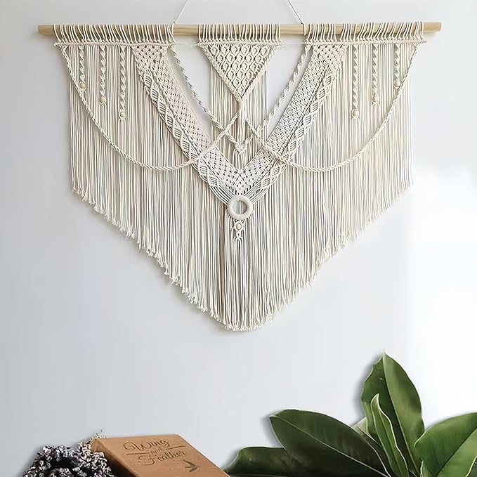 guzhiou large macrame wall hanging - Boho Tapestry Macrame Wall Decor Art- Chic Bohemian Handmade Woven Tapestry Home Decoration for Bedroom Living Room Apartment Wedding Party - 43"x32" (Beige-A)-HomvellaHome