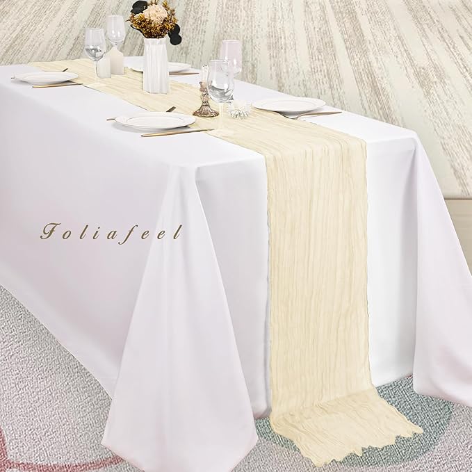 10FT 20 Pack Beige Cheesecloth Table Runner 20 x 120 Inch Long Rustic Gauze Fabric Cheese Cloth Table Runner for Wedding Bridal Baby Shower Table Decorations Boho Sheer Birthday Party Table Decor-HomvellaHome