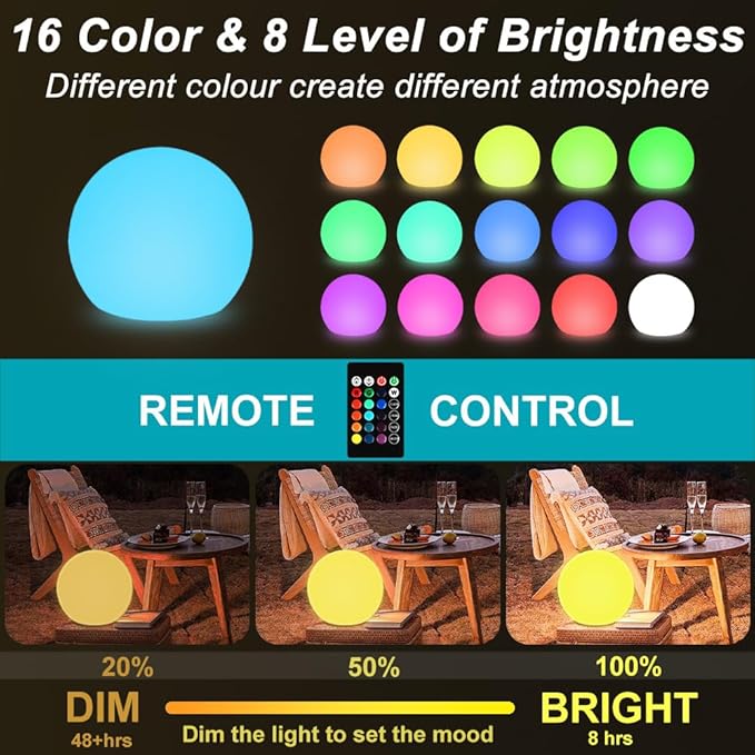 12 Inch Solar Glowing Ball Light Outdoor, Solar Garden Globe Light w/Remote, RGB Color Changing Waterproof Large LED Orb Lights, Landscape Lighting Mood Lamp w/Ground Stake for Patio Yard Lawn Path-HomvellaHome