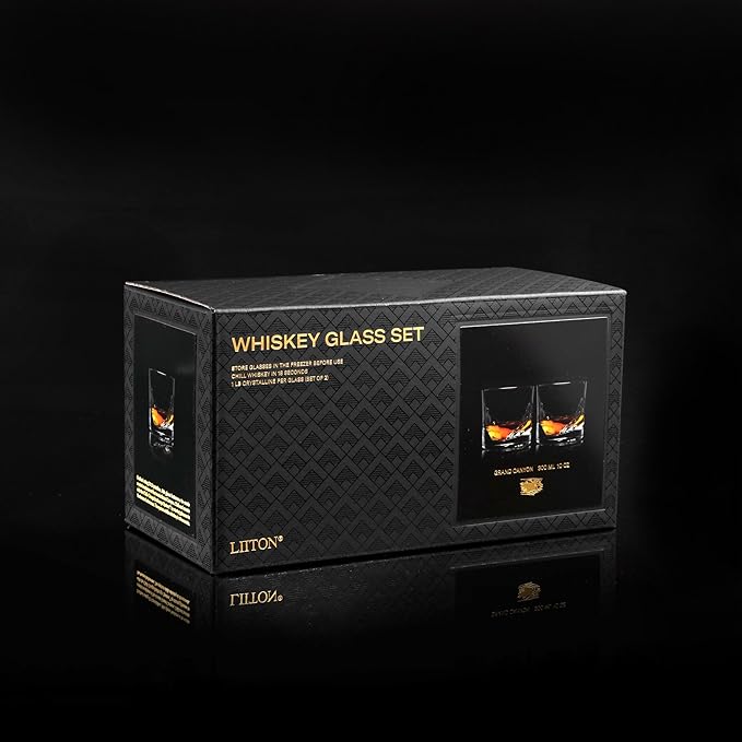 Grand Canyon Heavy Crystal Whiskey Glasses Gift Set of 2, Thick Freezable Bourbon Glass 1lb Each, Premium Whiskey Gifts for Men, Frozen Crystal Chills Cocktails, 10 oz-HomvellaHome