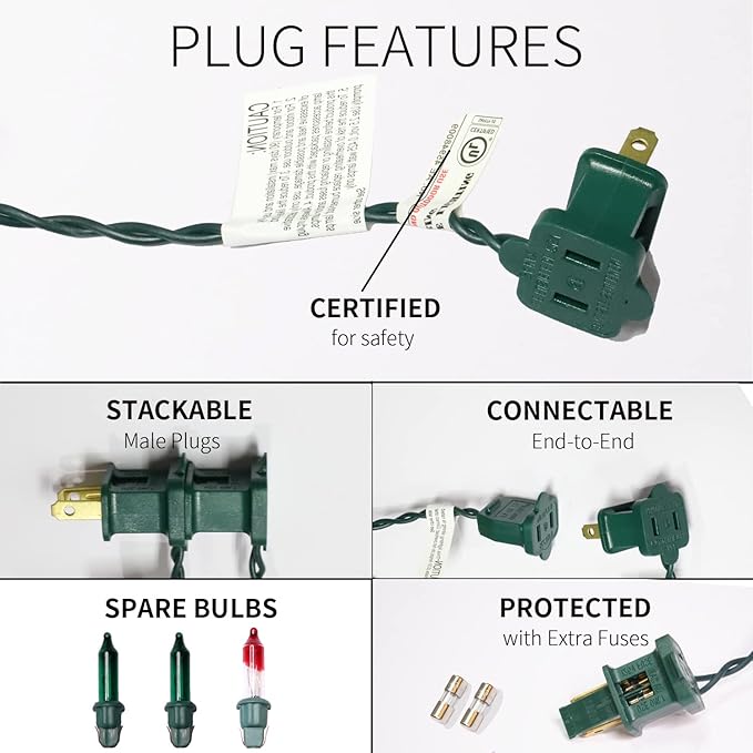 100LIGHTS Green Extra-Bright with End Connectors Christmas Decorative Lights 5.98m UL Certified Mini String Light Set Waterproof for Home Garden Holiday Christmas Tree Party Patio Wedding-HomvellaHome