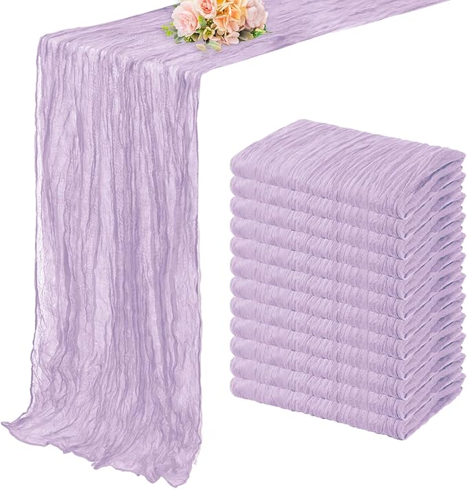 12 Pack Lilac Cheesecloth Table Runner 10FT Rustic Gauze Cheese Cloth Table Runner for Wedding 20 x 120 Inch Long Bridal Baby Shower Table Decor Boho Fabric Sheer Birthday Party Table Decorations-HomvellaHome