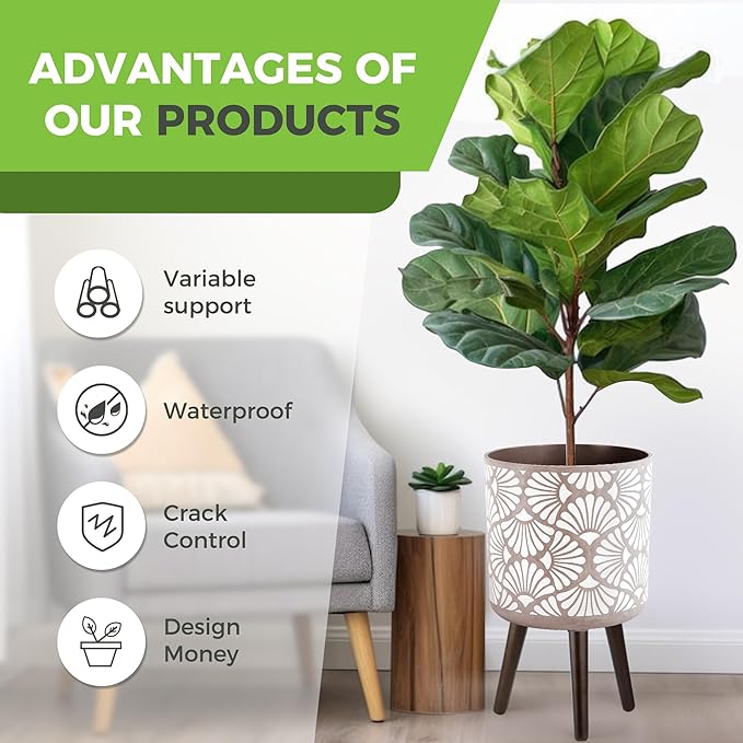 12 Inch Planter with Stand Mid-Century Tall Planter with Legs for Indoor Outdoor Plants-HomvellaHome