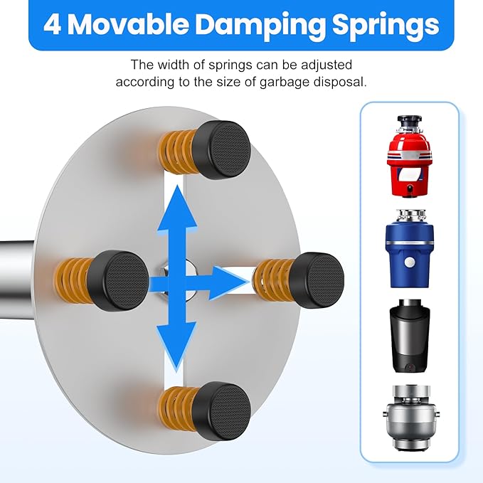 Garbage Disposal Support, Adjustable Spring Shock Absorber Bracket (11.02-14.56inch (28-37cm)), Holds Up tp 440lbs, Stainless Steel Noise Reduction Installation Kit-HomvellaHome