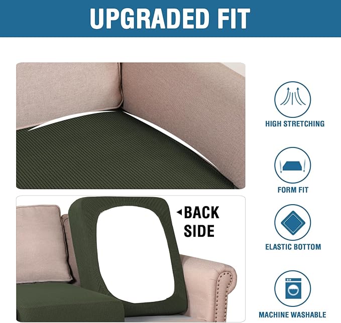 H.VERSAILTEX Super Stretch Individual Seat Cushion Covers Sofa Covers Couch Cushion Covers Slipcover Sets Thick Jacquard Textured Twill Fabric (1 Piece Sofa Cushion Cover, Olive)-HomvellaHome