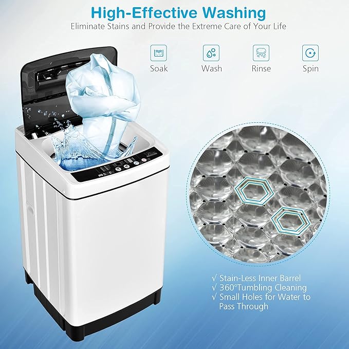 Giantex Portable Washing Machine, 2 in 1 Full Automatic Laundry Washer 1.5Cu.Ft 11lbs Capacity Washing and Spinning Combo 8 Programs 10 Water Levels Energy Saving Top Load Washer for Apartment Dorm-HomvellaHome
