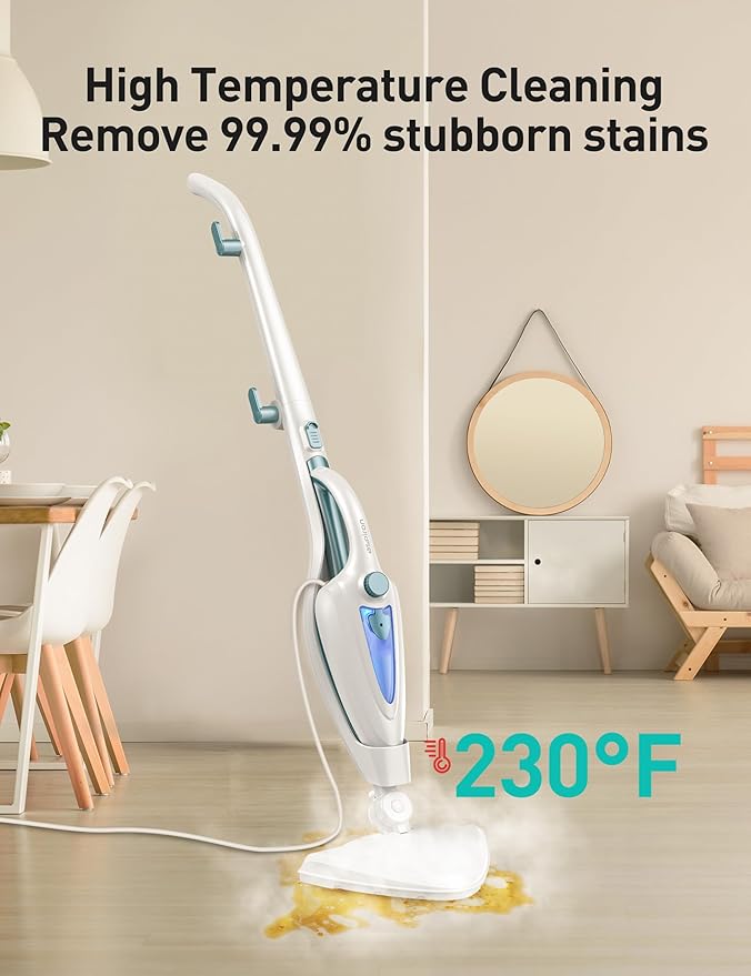12-in-1 Steam Mop, Fast 15-Sec Heat-Up, 1500W Detachable Handheld Steam Cleaner with 2 Dirt Grip Pads, Removes 99.99% Stubborn Stains for Hardwood Floors, Windows, Tiles, Furniture, Pearl Teal-HomvellaHome