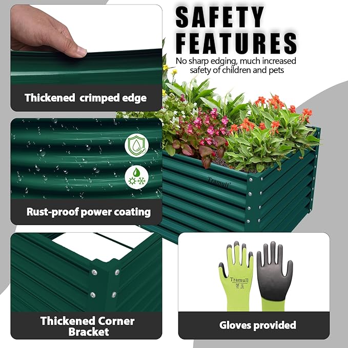 1 Pack 8x3x2FT Galvanized Raised Garden Bed Kit Retangular Metal Ground Planter Box Outdoor Bottomless Planter Raised Beds for Vegetables Flowers Herbs Fruits, Green-HomvellaHome