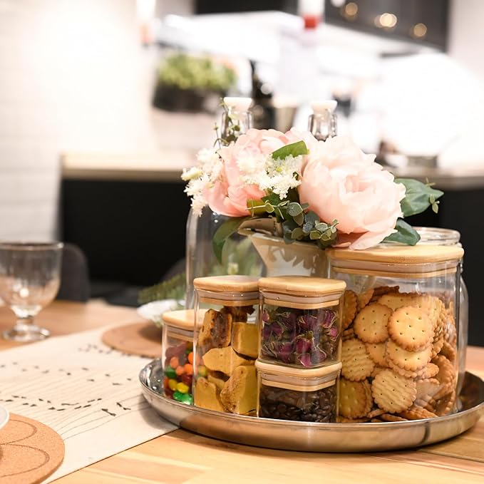 Glass Food Storage Jars Square 4oz, 12 Pack Glass Jars With Bamboo Lids, Kitchen Storage Containers For Spice, Candy, Cookie, Storage For Pantry Organizers-HomvellaHome