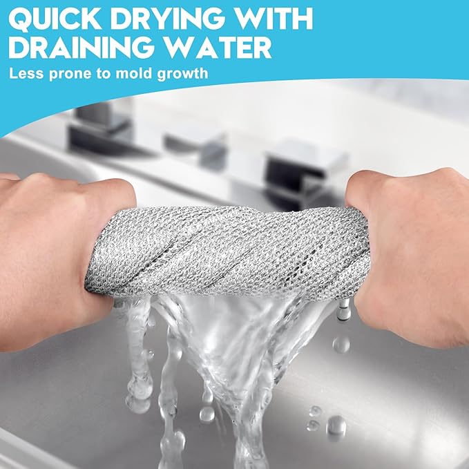 10 Pcs New Upgraded 3 Layers Non Scratch Wire Dishcloth, Multipurpose Wire Dishwashing Rags, Wet & Dry for Cookware, Sinks, Dishes, Stoves & Fireplaces 7.87“ x 7.87”-HomvellaHome