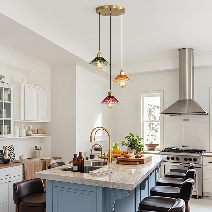 Glass Ceiling Chandelier,3-Light Colorful Hanging Pendant Light,Mid Century Modern Glass Pendant Light Fixture for Dining Room, Hallway, Living Room,Farmhouse,Kitchen Island-HomvellaHome