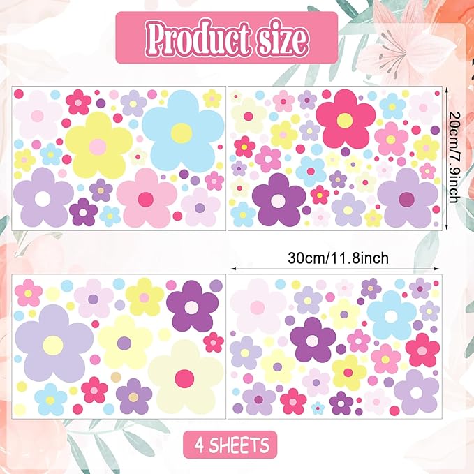 Glow in The Dark Y2k Cute Flowers Wall Decals，Glowing Luminous Colorful Floral Wall Stickers Colorful Removable self-Adhesive Preppy Hippie Stickers for Girls Bedroom-HomvellaHome