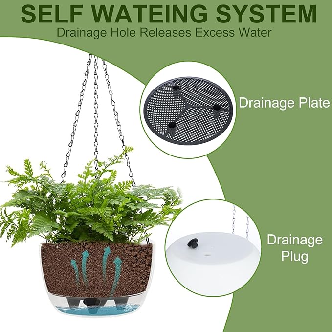 2 Packs Solar Hanging Basket Planters for Plants Outdoor, Self Watering Blue Flower Plants Pots with Solar Light Drainer for Balcony Patio Garden Outdoor Decoration-HomvellaHome