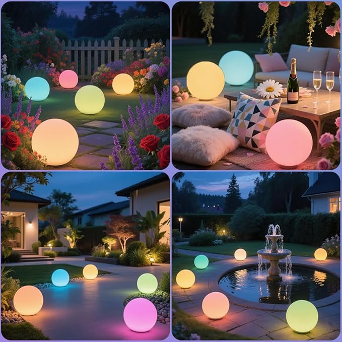 10-in Solar Globe Light, Solar Garden Ball Light Outdoor w/Remote, 16 RGB Color 4 Modes Glowing Ball, Waterproof Smart Light Sensor Control Outdoor Orb Lamp w/Ground Stake for Pathway Patio Yard Party-HomvellaHome