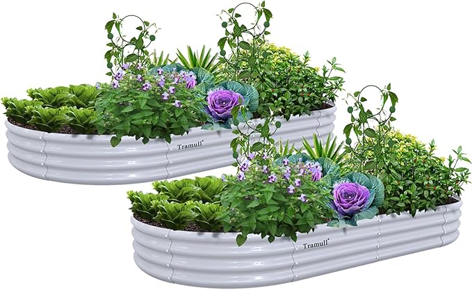 2 Pack 8x4x1FT Galvanized Raised Garden Bed Kit Oval Metal Ground Planter Box Outdoor Bottomless Planter Raised Beds for Vegetables Flowers Herbs Fruits, Gray-HomvellaHome
