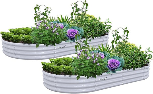 2 Pack 8x4x1FT Galvanized Raised Garden Bed Kit Oval Metal Ground Planter Box Outdoor Bottomless Planter Raised Beds for Vegetables Flowers Herbs Fruits, Gray-HomvellaHome