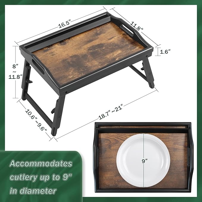 2 Pack Bed Tray Table Breakfast Trays Serving Tray Adjustable Height for Eating Bamboo Bed Laptap Floding Legs with Handles and Phone Holders-HomvellaHome