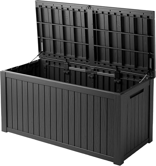 180 Gallon Resin Deck Box, Waterproof Outdoor Storage Bin for Patio Furniture, Pool Accessories, and Garden Tools, Lockable & UV-Resistant, Black-HomvellaHome