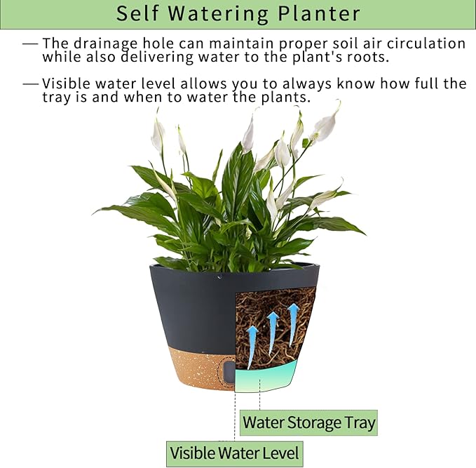 2 Pack Hanging Planters for Indoor Outdoor Plants, 10 Inch Hanging Flower Pot Basket with Drainage Hole with Removable Tray&Hooks Self Watering Plant Pot for Hanging Plants, Dark Grey-HomvellaHome