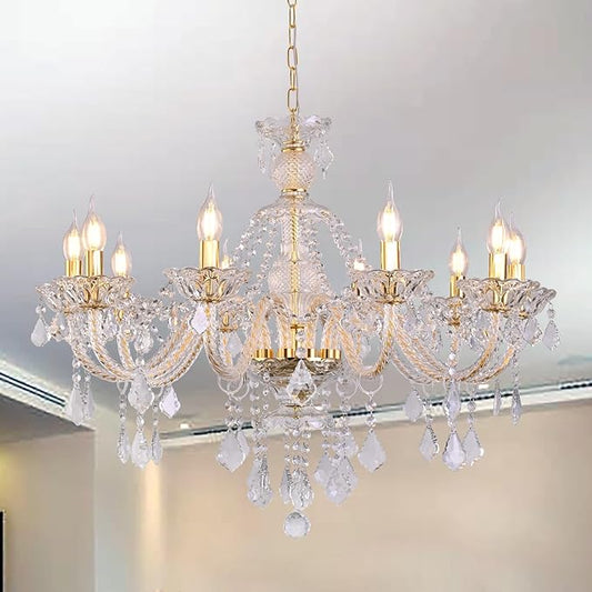 10-Light Crystal Chandelier Clear K9 Crystal Luxury Ceiling Light Fixture Flush Mount Pendant Lighting for Living Room Dining Room Bedroom Kitchen Hallway Entryway-HomvellaHome