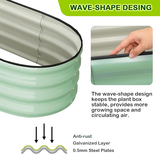 2 Pcs 4.5x2x1.5ft Oval Raised Garden Bed,Galvanized Raised Beds,Open-Ended Base Metal Raised Planter Beds,Garden Bed Outdoor,Planter Raised Boxes for Vegetables,Flowers,Tool-Free Asse,Green-HomvellaHome