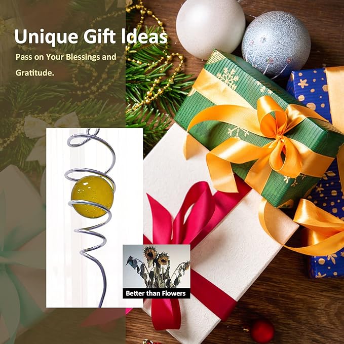 Gazing Ball Spiral Decorative Tail Wind Spinner Sun Catcher 11inch Tail and 2 inch Glass Orb. Wind Spinner Stabilizer Indoor Outdoor Garden Decoration -13 inch Height(Gold)-HomvellaHome