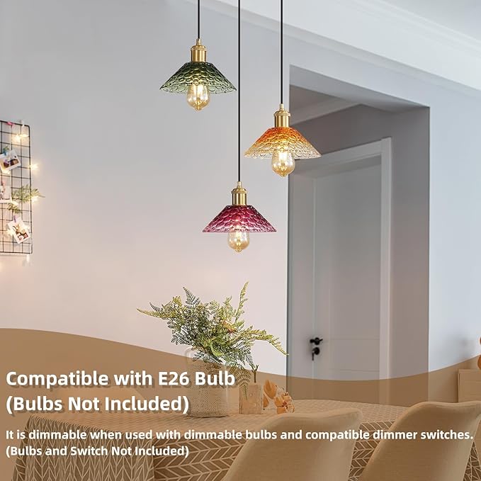 Glass Ceiling Chandelier,3-Light Colorful Hanging Pendant Light,Mid Century Modern Glass Pendant Light Fixture for Dining Room, Hallway, Living Room,Farmhouse,Kitchen Island-HomvellaHome