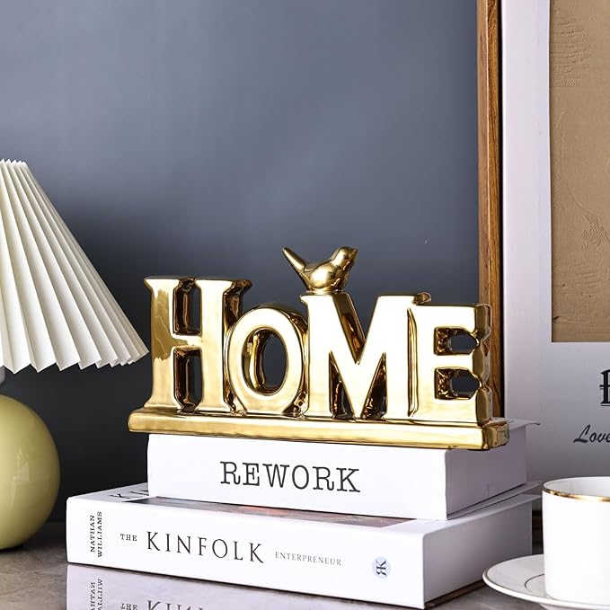 Gold Love Sign Statue - Personalized Home Decor, Bird Sculpture for Living Room, Bedroom, Desktop & Cabinets-HomvellaHome