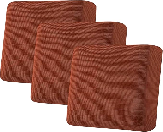 H.VERSAILTEX Super Stretch Individual Seat Cushion Covers - Sofa & Couch Cushion Slipcover Sets - Thick Jacquard Textured Twill Fabric (3 Piece XL Sofa Cushion Covers, Rust)-HomvellaHome
