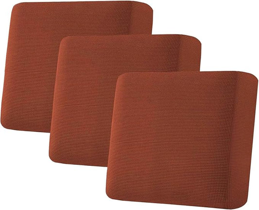 H.VERSAILTEX Super Stretch Individual Seat Cushion Covers - Sofa & Couch Cushion Slipcover Sets - Thick Jacquard Textured Twill Fabric (3 Piece XL Sofa Cushion Covers, Rust)-HomvellaHome
