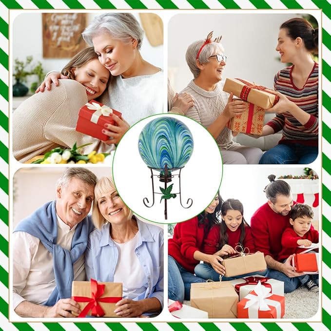 10" Diameter Gazing Ball with 8.5" Metal Stand Indoor Outdoor Glass Globe Sphere Festive Decor Yard Ornament Gazing Balls for Garden,Home,Lawn,Patio,Porch,Birthday Gift for Women(Green)-HomvellaHome