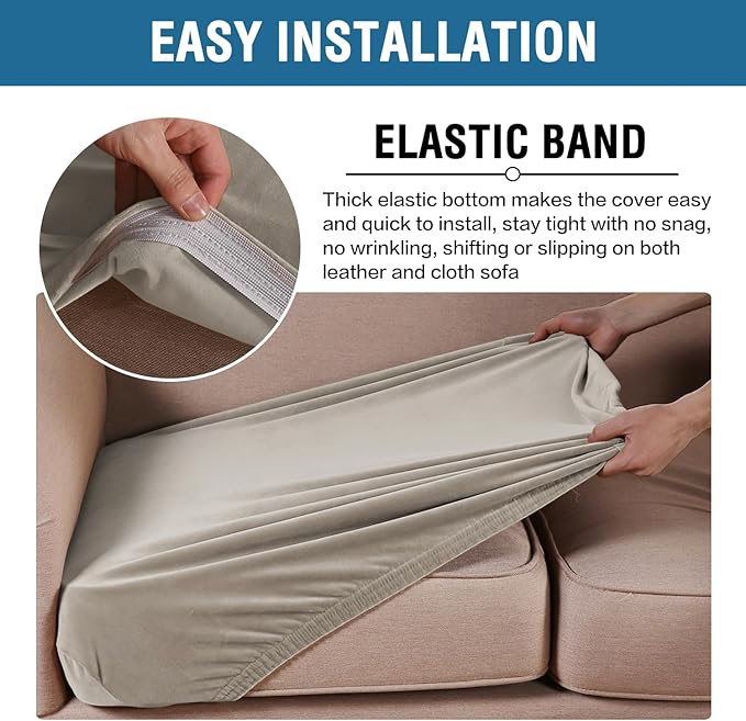 H.VERSAILTEX Velvet Stretch Couch Cushion Cover Plush Cushion Slipcover for Chair Cushion Furniture Protector Seat Cushion Sofa Cover (1 Piece Armchair Cushion Covers, Oatmeal)-HomvellaHome