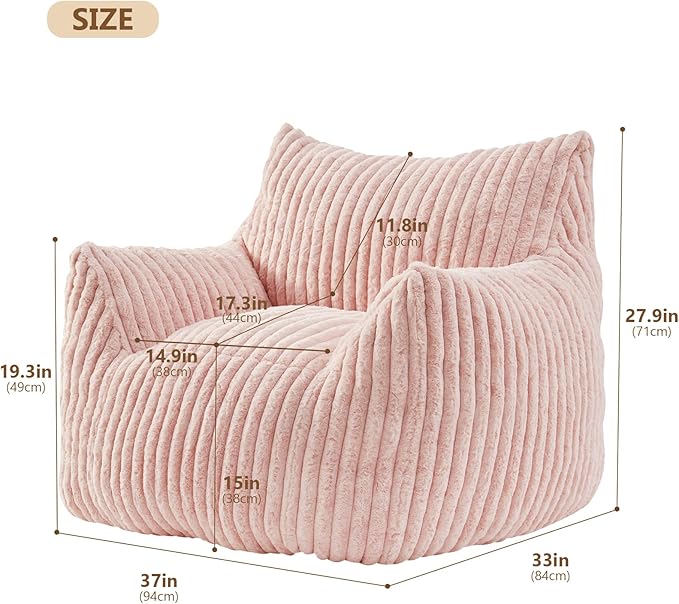 Giant Bean Bag Chairs for Adults Teens, Large Bean Bag Sofa Chairs with Filling Comfy Fuzzy BeanBag Chair with Armrests for Bedroom Living Room Reading-HomvellaHome