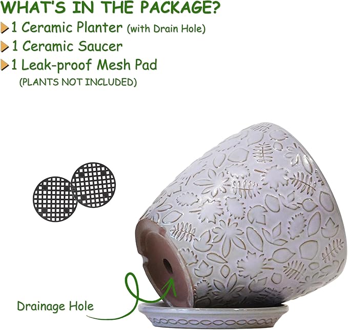 10inch Retro Ceramic Planter with Drainage Hole and Saucer for Multiple Plants, Indoor-Outdoor Garden Pots for Succulent, Orchid, and Flower (Fits Inner Pots Up to 9 Inch, Retro Purple)-HomvellaHome