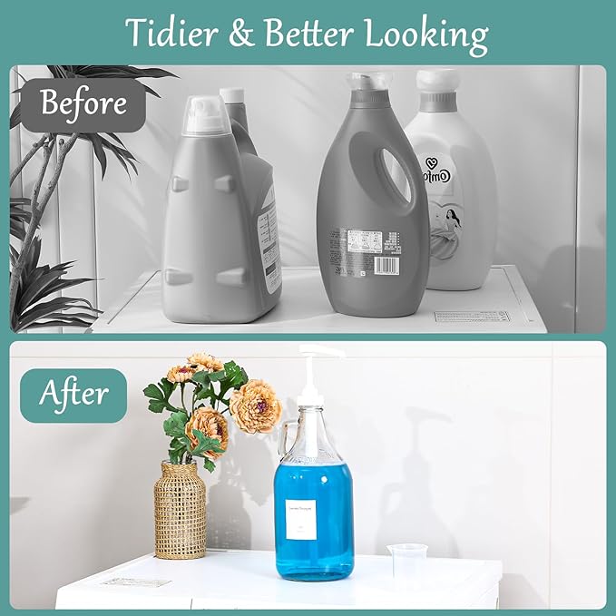 Glass Laundry Detergent Dispenser with Pump, 64OZ Liquid Laundry Soap Dispenser, Fabric Softener Dispenser Bottle for Laundry Room Organization and Storage, 1 Pack-HomvellaHome