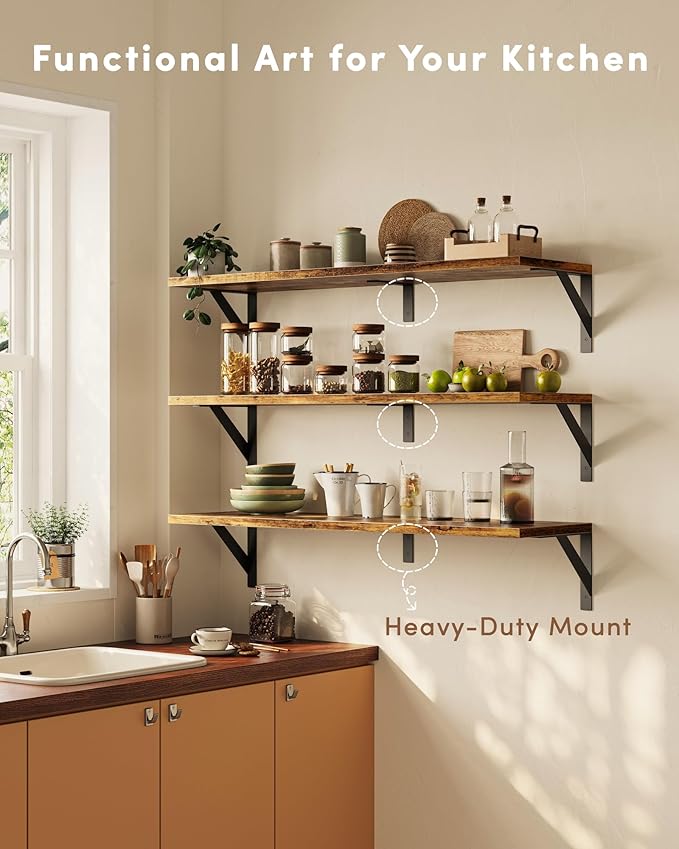 Long Wall Shelves, 36 Inches Floating Book Shelves, Hanging Book Shelves for Wall, Long Large Deep Floating Shelves for Kitchen Bedroom-HomvellaHome