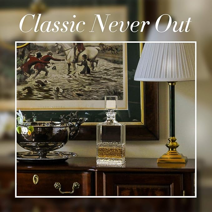 Glass Decanter with Airtight Geometric Stopper - Whiskey Decanter for Wine, Bourbon, Brandy, Liquor, Juice, Water, Mouthwash. Italian Lead-Free Glass (700ml/Crushed Ice)-HomvellaHome