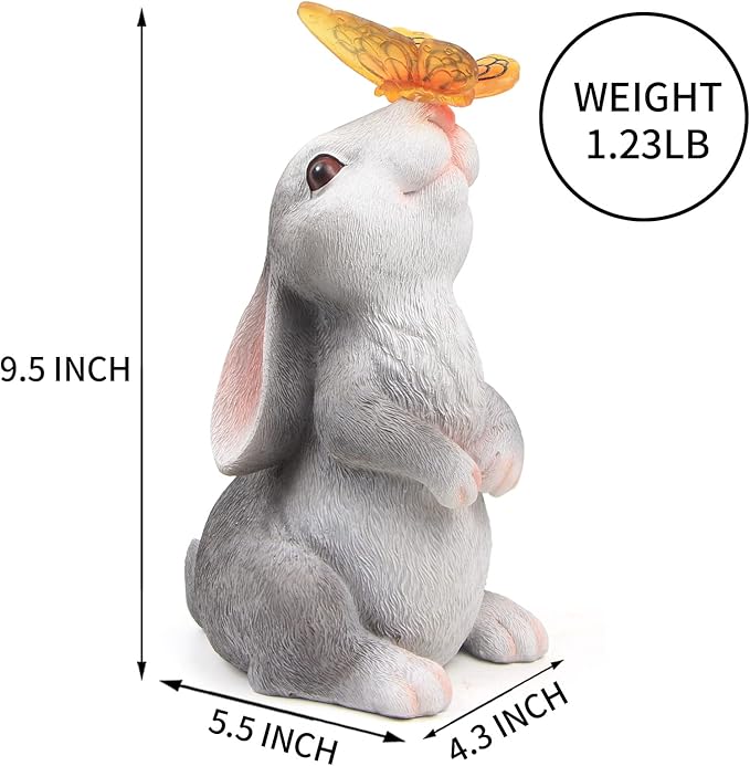 Garden Statue Outdoor Decor-Rabbit with Solar Butterfly Changing Lights Garden Statues,Bunny Statue for Patio,Balcony,Yard,Lawn Ornament,Gardening Gifts for Mom Grandma-HomvellaHome