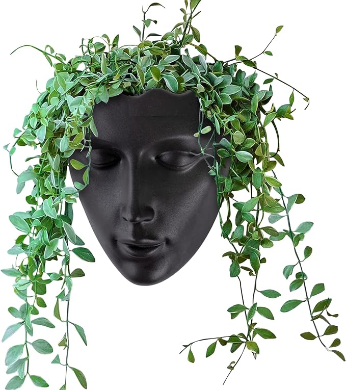 GDYOOSHOW 6.7" Tall Hanging Planter Wall Flower Pot for Garden Balcony Indoor or Outdoor (Black Resin)-HomvellaHome