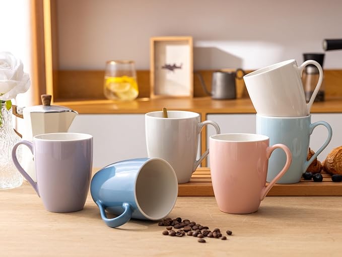 GBHOME 16oz Coffee Mugs Set of 6, Large Ceramic Coffee Mugs for Man, Woman, Dad, Mom, Modern Coffee Mugs Set with handle for Tea/Latte/Cappuccino/Milk/Cocoa. Dishwasher&Microwave Safe,MultiColor-HomvellaHome