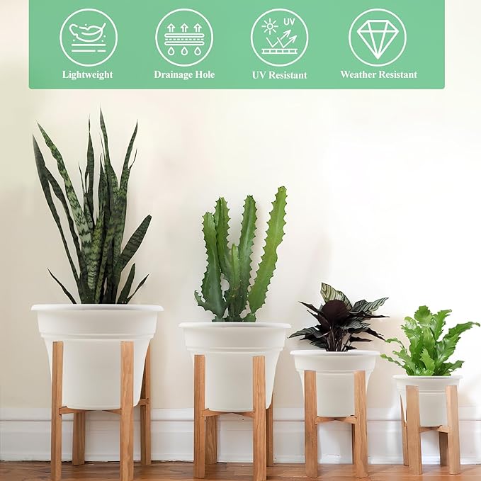 16 inch Plastic-Flower-Pot-for-Indoor-Plants, 4 Pack Large Outdoor Planter Pot with Drainage Holes & Saucers, Resin Decorative Garden Pots Planters-HomvellaHome