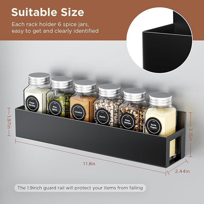 2 Pack Magnetic Spice Rack with 12 Spice Jars, Spice Labels, Magnetic Spice Organizer Shelf for Refrigerator, Microwave, Seasoning Organizer for Kitchen, Spice Jars with Label and Organizer Rack-HomvellaHome