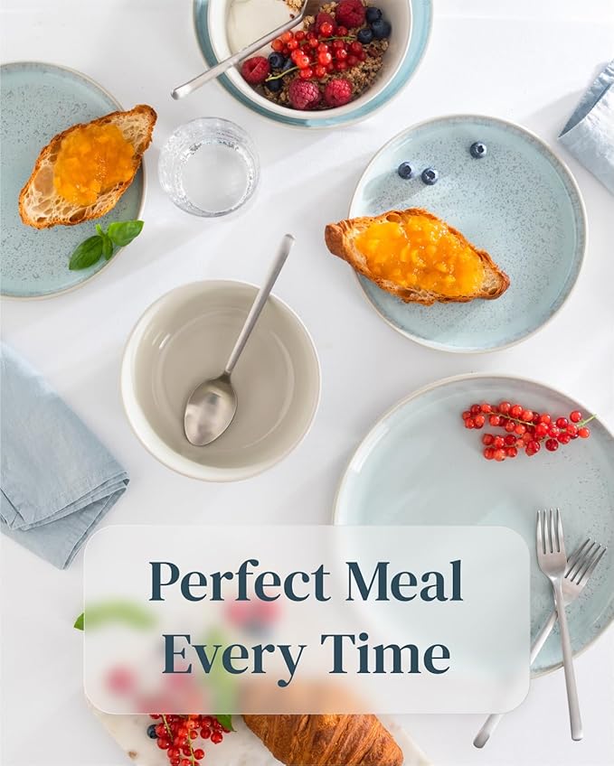 16 Piece Dinnerware Sets for 4 - Modern Style Stoneware Dinnerware Set - Scratch Resistant,Dishwasher,Microwave Safe Plates and Bowls Sets Ceramic,Dish Set, Bowl and Plate Set - Beige and Light Blue…-HomvellaHome