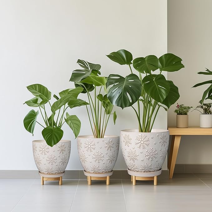 10 Inch Ceramic Planter Pot Large Plant Pot for Indoor Plants Outdoor Round Flower Pot with Drainage Hole and Saucer for Home Garden Decor White-HomvellaHome