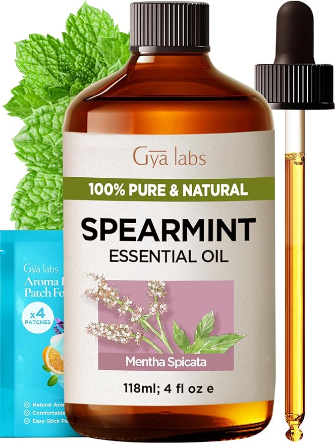 Gya Labs Spearmint Essential Oil for Facial Hair - Huge 4 Fl Oz - 100% Pure Natural Spearmint Oil for Diffuser, Skin, Massage, Aromatherapy & Candle Making Scent-HomvellaHome