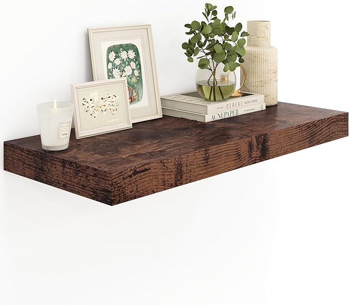 12" Deep Rustic Brown Floating Shelves,Over Toilet Long Wall Mounted Modern Farmhouse 36 inches,Wall Shelves with Invisible Brackets for Bedroom, Bathroom, Living Room, Kitchen, Set of 1-HomvellaHome
