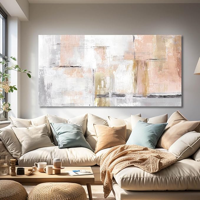 Gold Abstract Wall Art Decor Minimalist Oil Paintings 24"x48" Canvas Wall Art for Living Room Modern Framed Pictures for Wall Home Office for Women Ready to Hang-HomvellaHome