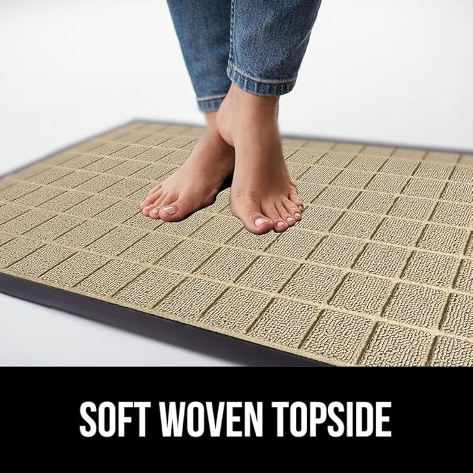 GORILLA GRIP 100% Waterproof All-Season WeatherMax Doormat US Designed Natural Rubber, Stain and Fade Resistant, Low Profile Indoor Outdoor Door Mats, Easy Clean Patio Mat, 23x35, Taupe Grid-HomvellaHome