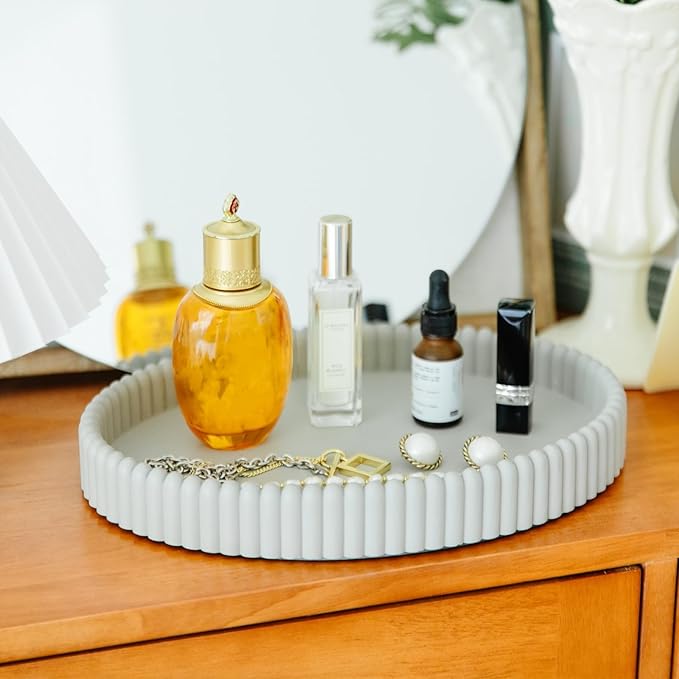 11.8in Decorative Tray for Coffee Table Decor- Modern Oval Concrete Tray for Home Decor- Minimalist Handcrafted Centerpieces Tray for Living Room, Kitchen Dining Table, Entryway (Gray)-HomvellaHome